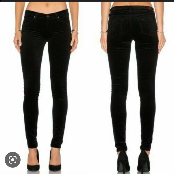 AG ADRIANO GOLDSCHMIED BLACK VELOUR SUPER SKINNY LEGGING PANT - Picture 1 of 6